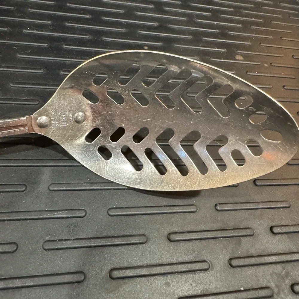Vintage‎ EKCO Slotted Serving Spoon Stainless Steel Pink & Blue Floral